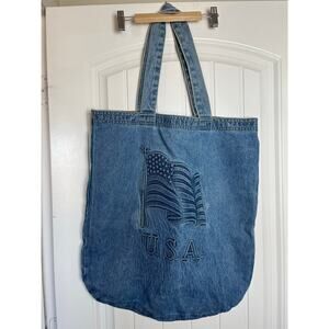Tyca | USA Flag Emblem Vintage Large Denum Tote Bag